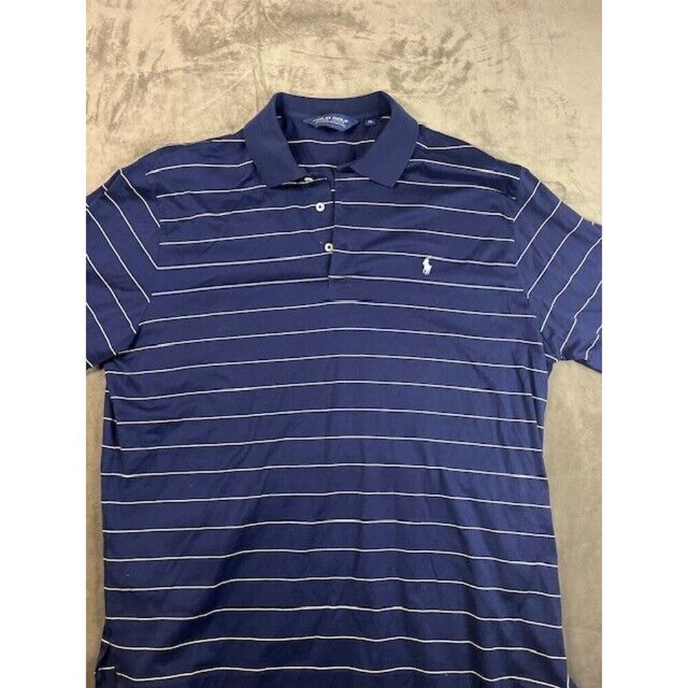 Men’s Ralph Lauren Golf Polo Shirt Blue Stripe X-Large Bankers bank logo XL
